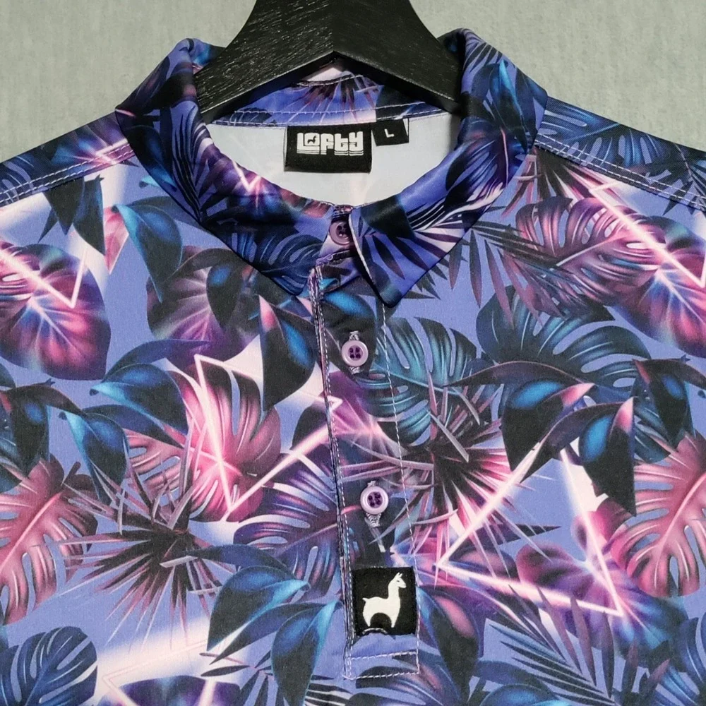 Lofty Llama Golf Polo Shirt Mens Large Bermuda Transfusion‎ Floral Geometric AOP